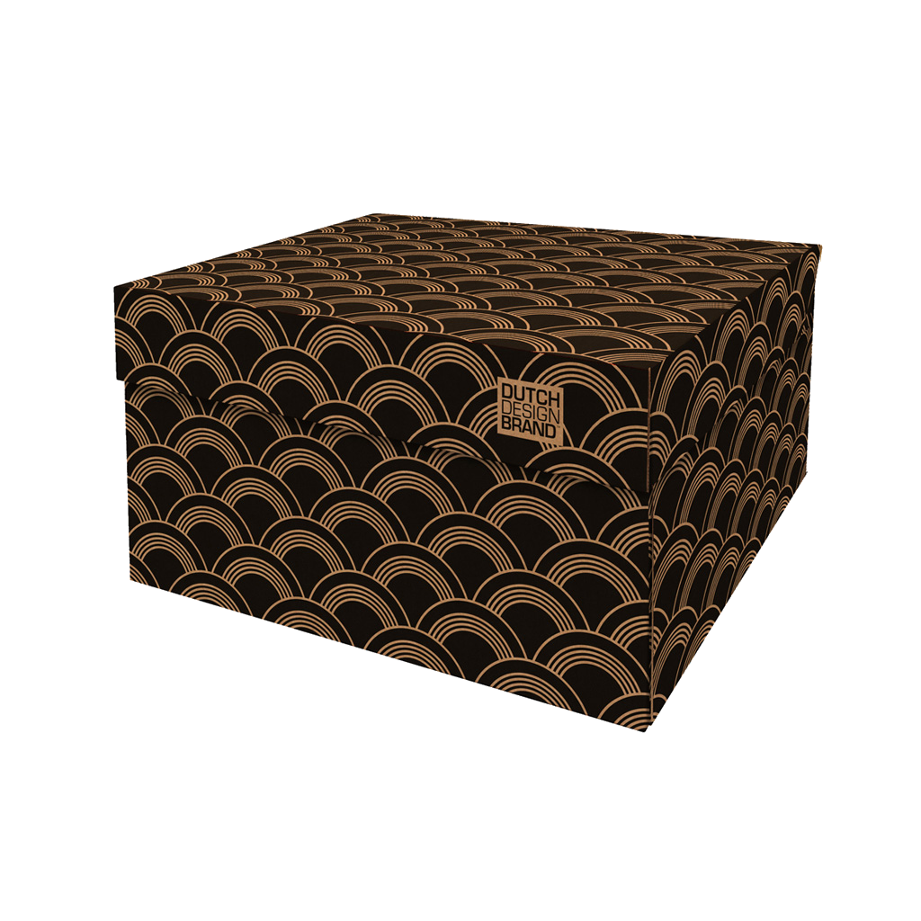 Opbergdoos zwart met bruin met vinyl achtig patroon.