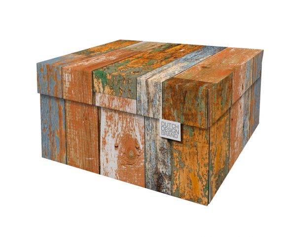 Scrapwood Storage Box adorned with a scrap wood print.