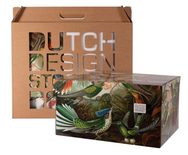 Art of Nature Storage Box with packaging. The box is decorated with a print depicting hummingbirds and greenery.