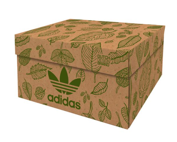 Branded Natural Leaves storage box depicting green drawings of leaves on a plain cardboard background, a brand label is included.