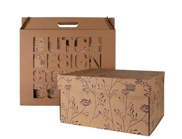 The Heracleum Storage Box is decorated with drawings of hogweed all over the box. Packaging in the packground.
