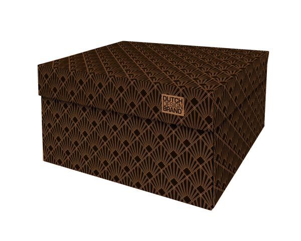 Storage Box Art Deco Night Sky. The box is decorated with a 20s geometric Art Deco print in black and gold.