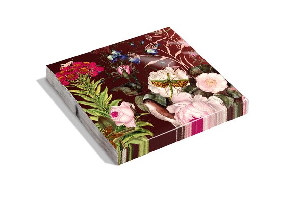 Triptic Napkins is decorated with colourful plants with some insects scattered about.