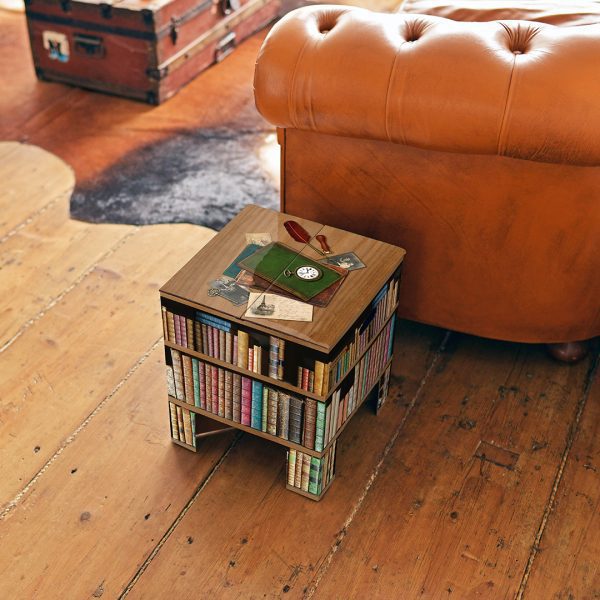 Books Chair. The print resembles a bookcase filled with vintage books.