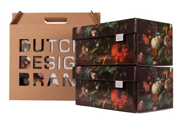 Flowers Storage Box with packaging depicting a still-life of a floral arrangement.