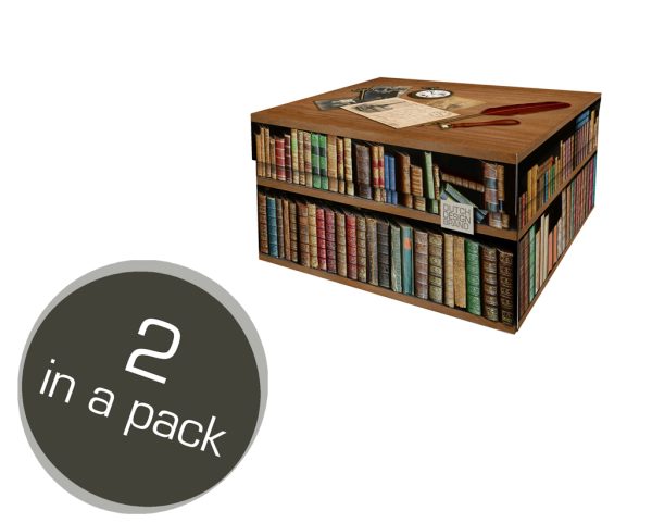 Books Storage Box. The print resembles a bookcase filled with vintage books. Two in a pack.