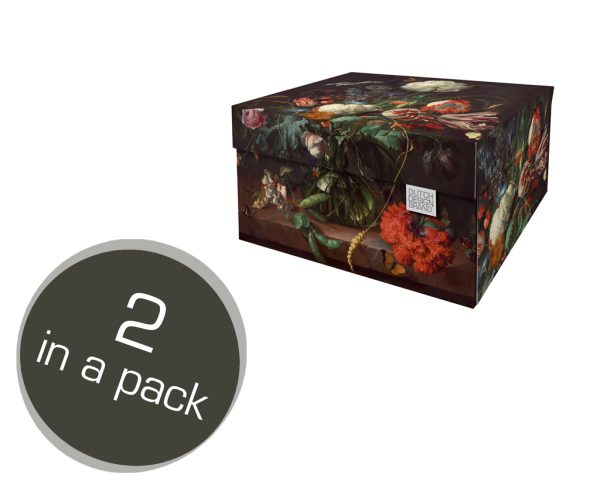 Flowers Storage Box depicting a still-life of a floral arrangement. Two in a pack.