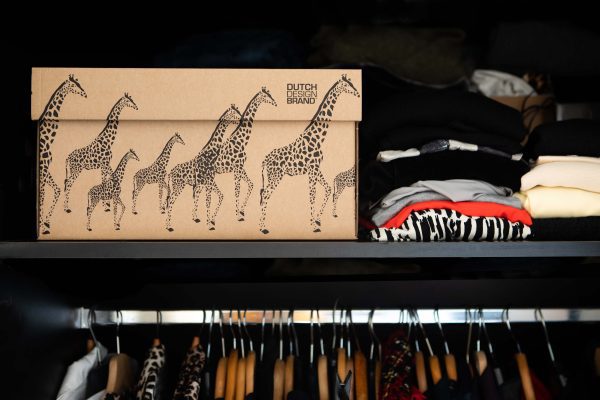 Giraffes Storage Box Classic. The box depicts giraffes in black on a plain cardboard background.