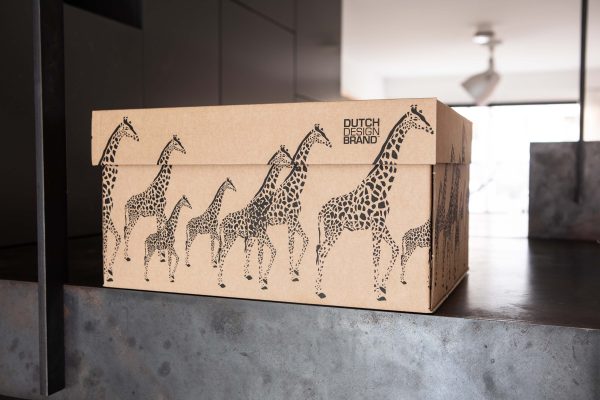 Giraffes Storage Box. The box depicts giraffes in black on a plain cardboard background.