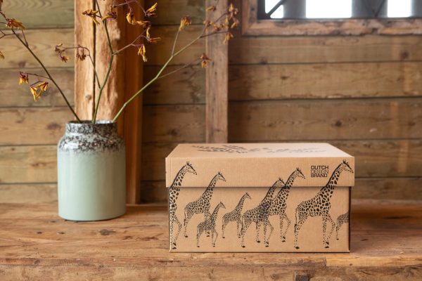 Giraffes Classic Storage Box. The box depicts giraffes in black on a plain cardboard background.