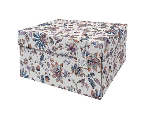 Flower Aquarel Storage Box adorned with a print of colourful hand drawn flowers on a white background.