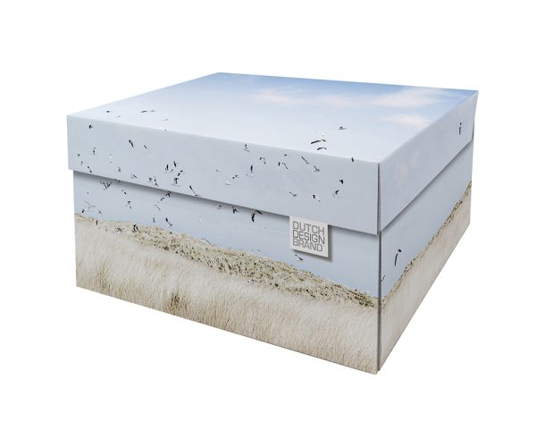 Texel Dunes Storage Box depicting the dunes of Texel with seagulls flying above.