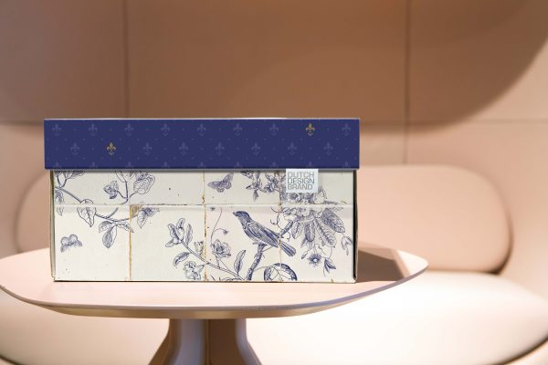 Royal Dutch Storage Box. The box depicts delft blue tiles.